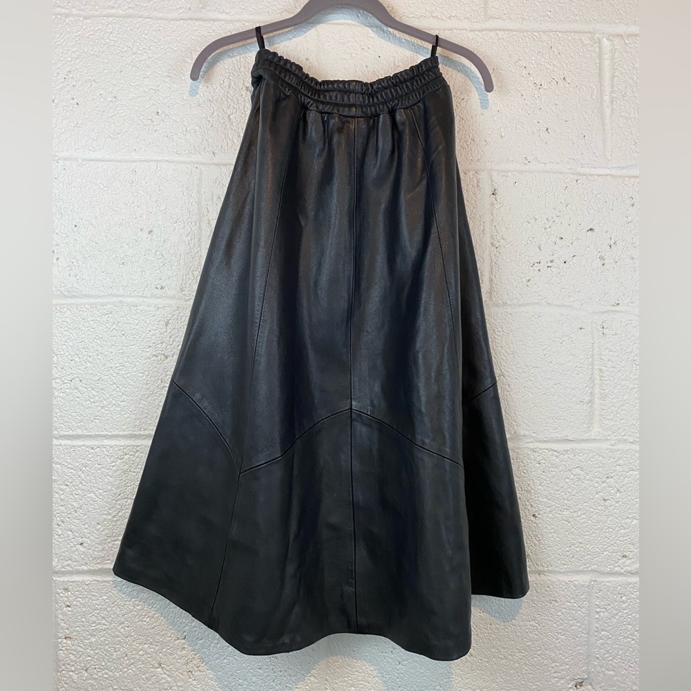 Genuine Leather Black A-line Skirt
